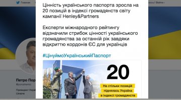 Цінність українського паспорта зросла на 20 позицій в індексі громадянств світу компанії Henley & Partners. Експерти оцінили відкриття кордонів з ЄС, зазначив президент.